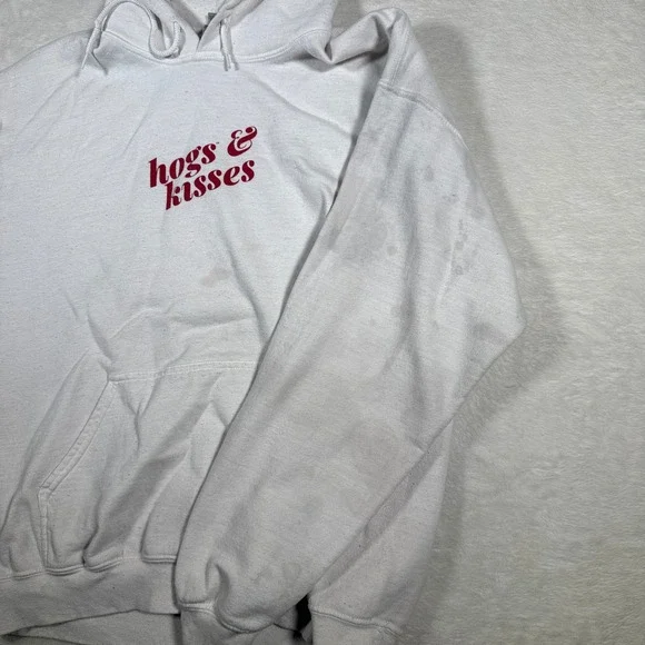 Gildan‎ Heavy Blend White Hogs Kisses XOXO Graphic Hoodie Sweatshirt Large - Picture 2 of 6
